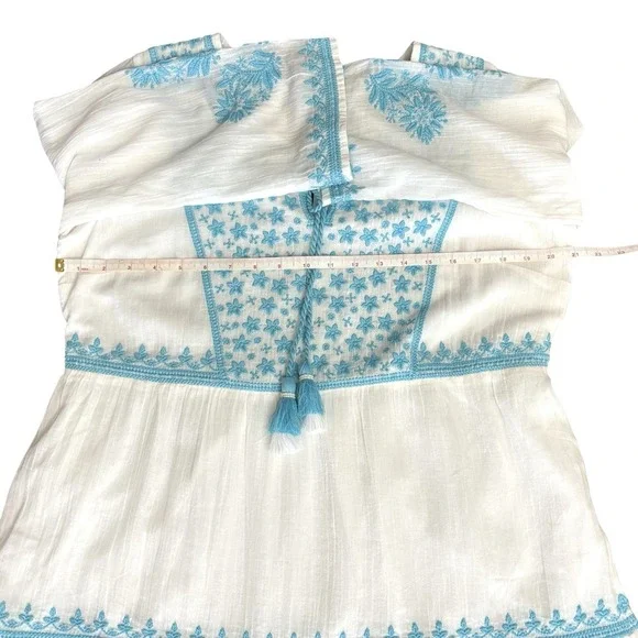 Soft Surroundings Gauzey Juniper Dress Blue White Embroidered Sz Medium Cotton - Picture 12 of 16